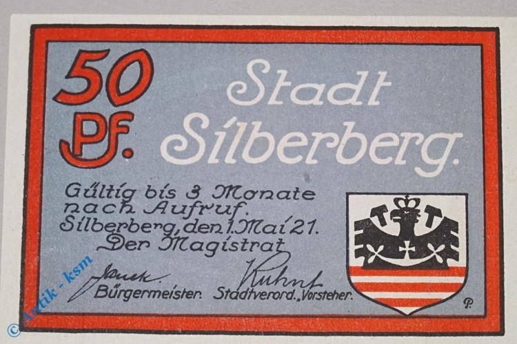 Notgeld Stadt Silberberg , Schlesien , Polen Srebrna Gora , vollständiger Satz mit 1 Schein in kassenfrischer Erhaltung , Seriennotgeld , 1228.1 , von 1921
