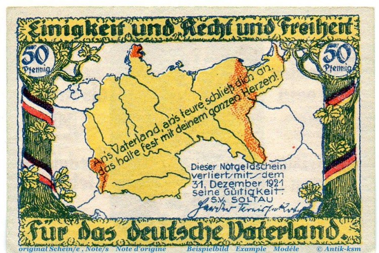 Notgeld Stadt Soltau 1239.1.b , 50 Pfennig Schein blau , o. D.  Niedersachsen Seriennotgeld