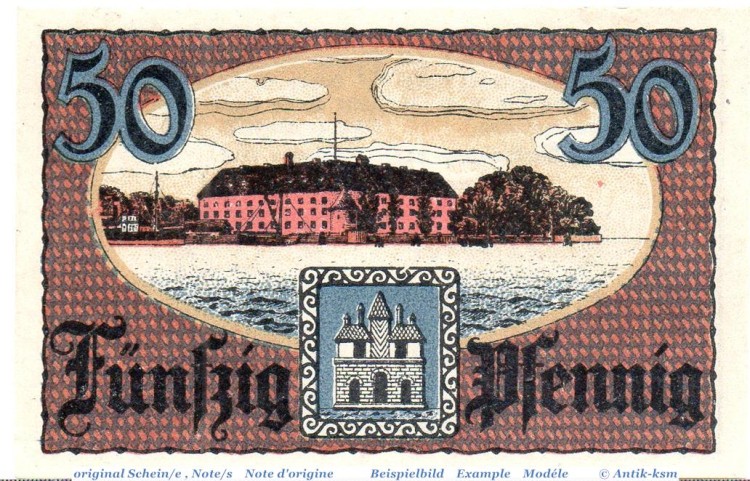 Notgeld Stadt Sonderburg 6975.10.21 , 50 Pfennig Schein in kfr. von 1919 , dänisch Nordschleswig Verkehrsausgabe