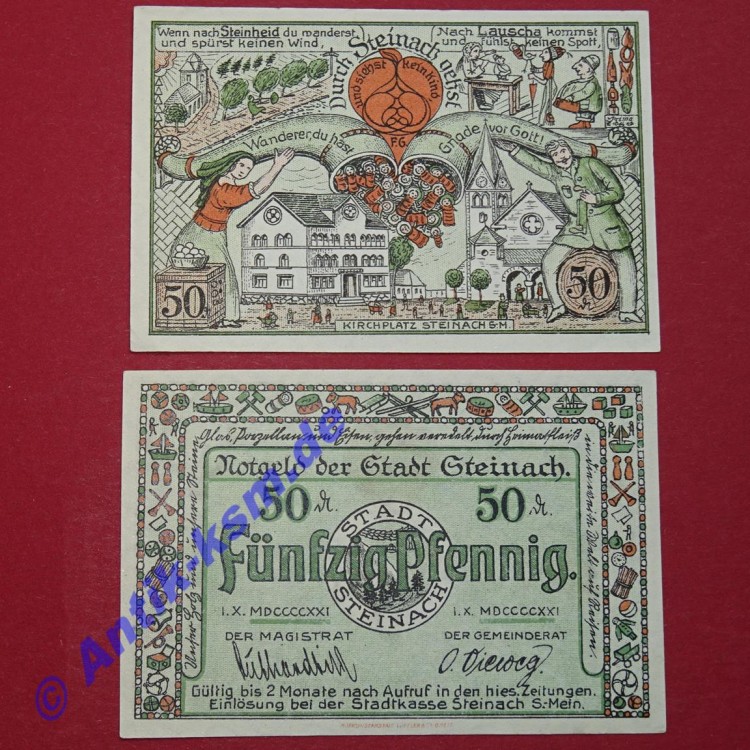 Notgeld Stadt Steinach , Thüringen , vollständiger Satz mit 1 Schein in kassenfrischer Erhaltung , Seriennotgeld , 1260.1 , von 1921
