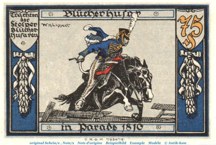 Notgeld Stadt Stolp 1275.4.a , 75 Pfennig Schein mit Wz in kfr. o.D. Pommern Seriennotgeld