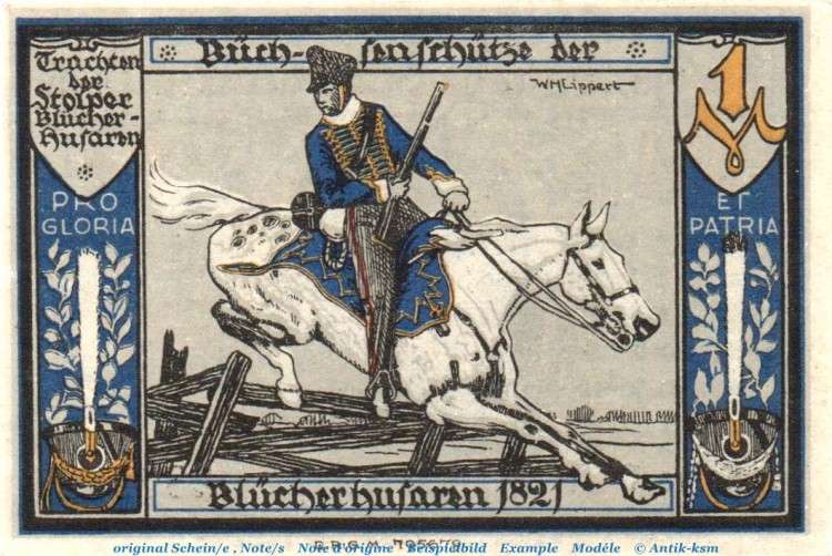 Notgeld Stadt Stolp 1275.4 , 1 Mark Schein mit Wz. in kfr. o.D. , Pommern Seriennotgeld