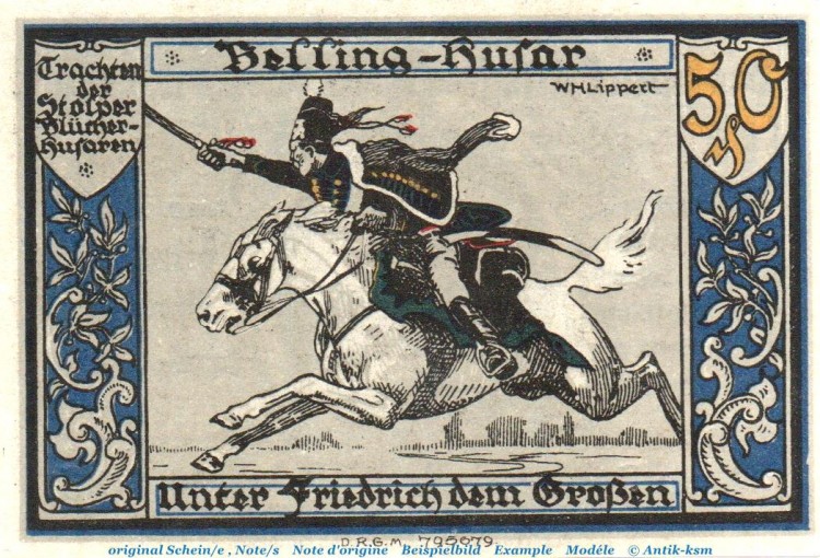 Notgeld Stadt Stolp 1275.4 , 50 Pfennig Schein mit Wz in kfr. o.D. , Pommern Seriennotgeld