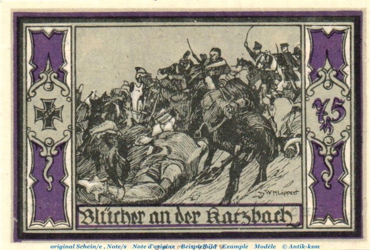 Notgeld Stadt Stolp 1275.6.a , 75 Pfennig Schein in kfr. Wz Z-Muster , o.D. , Pommern Seriennotgeld