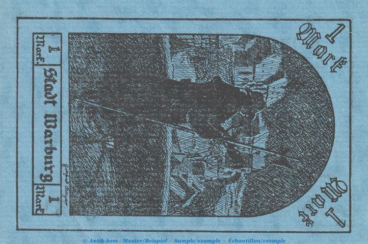 Notgeld Stadt Warburg 1376.1.a , 1 Mark Schein in kfr. von 1921 , Westfalen Seriennotgeld