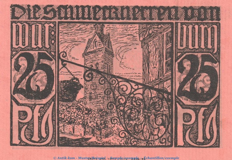 Notgeld Stadt Warburg 1376.1.a , 25 Pfennig Schein in kfr. von 1921 , Westfalen Seriennotgeld