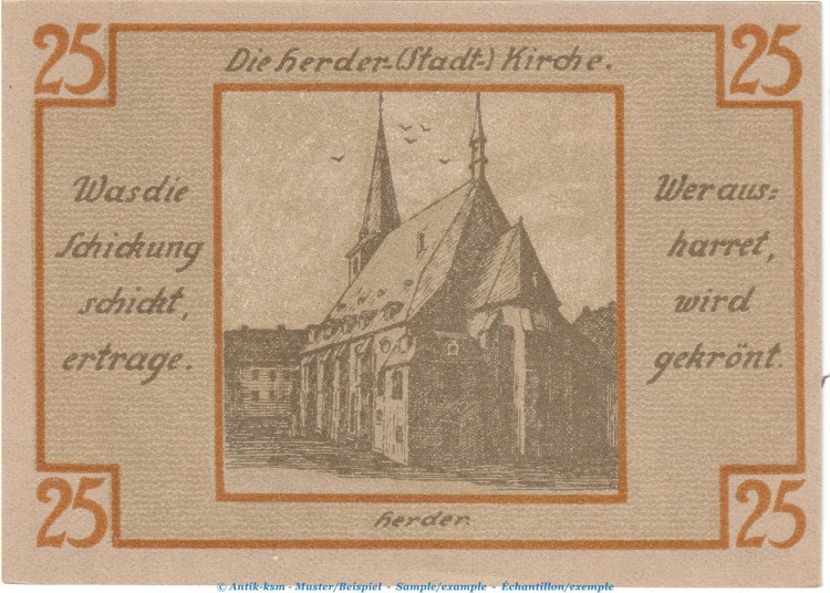 Notgeld Stadt Weimar 1398.3.a , 25 Pfennig Schein Nr.2 in kfr. von 1921 , Thüringen Seriennotgeld