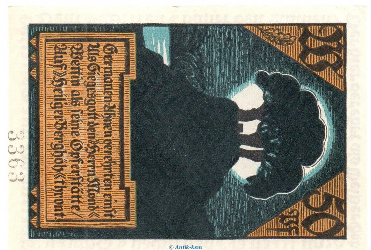 Notgeld Stadt Wettin 1421.1 , 50 Pfennig Schein W mit Kennummer. o.D. Sachsen Anhalt Seriennotgeld