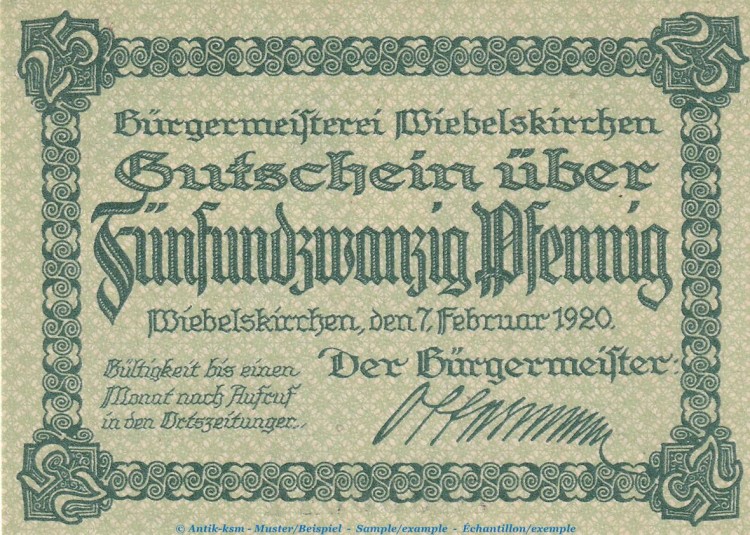 Notgeld Stadt Wiebelskirchen 7890.05.02 , 25 Pfennig -Schachtanlage- in kfr. von 1920 , Rheinland Verkehrsausgabe