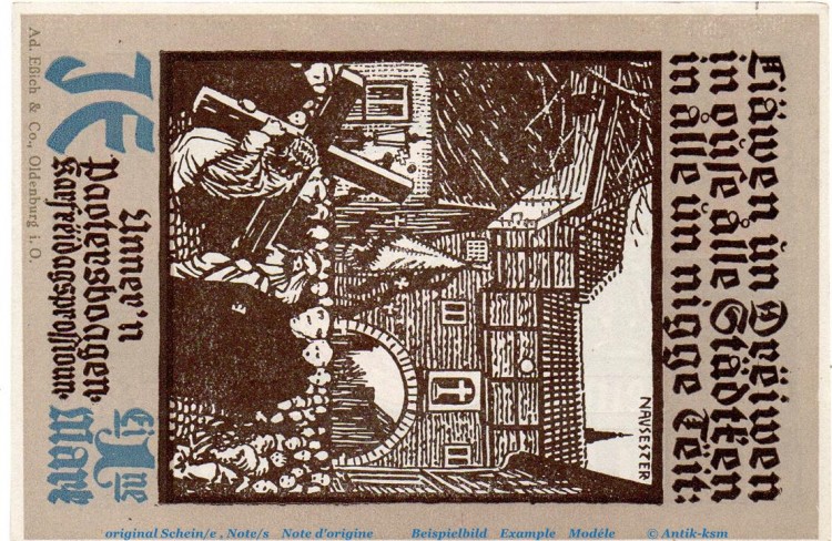 Notgeld Stadt Wiedenbrück 1423.1.b , 1 Mark Schein -IE- in kfr. von 1921 , Westfalen Seriennotgeld
