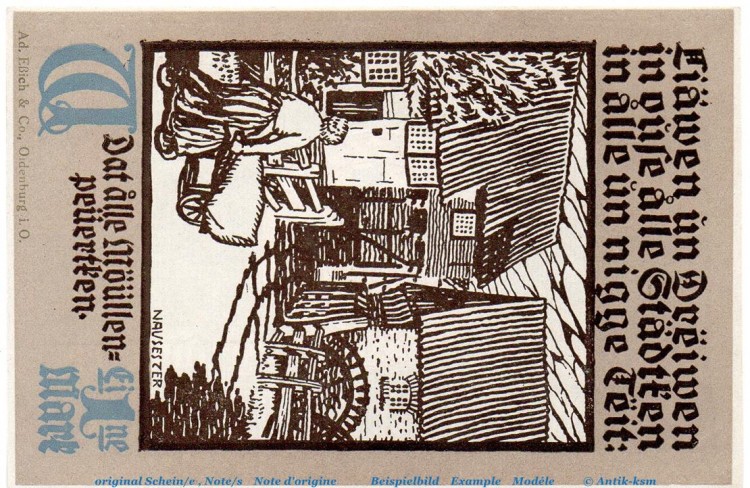 Notgeld Stadt Wiedenbrück 1423.1.b , 1 Mark Schein -W- in kfr. von 1921 , Westfalen Seriennotgeld