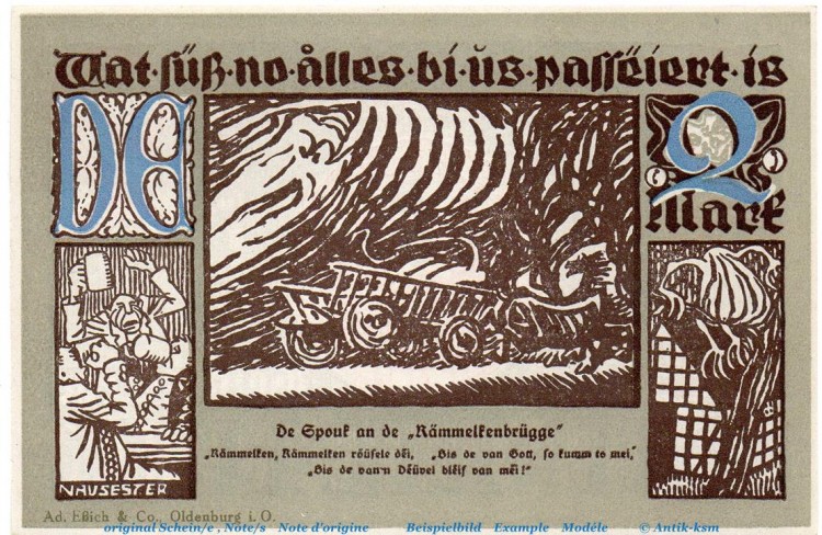 Notgeld Stadt Wiedenbrück 1423.1.b , 2 Mark -DE- mit Drfa. in kfr. von 1921 , Westfalen Seriennotgeld