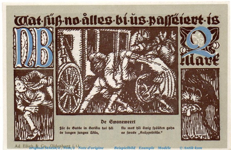 Notgeld Stadt Wiedenbrück 1423.1.b , 2 Mark -NB- mit Drfa. in kfr. von 1921 , Westfalen Seriennotgeld