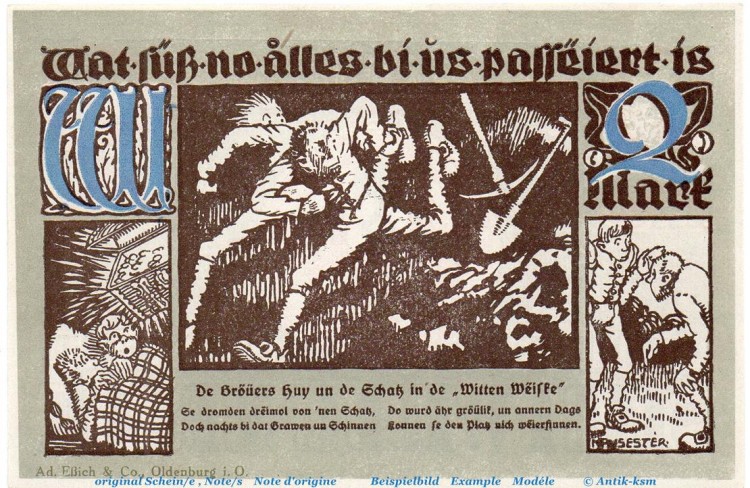 Notgeld Stadt Wiedenbrück 1423.1.b , 2 Mark -W- mit Drfa. in kfr. von 1921 , Westfalen Seriennotgeld