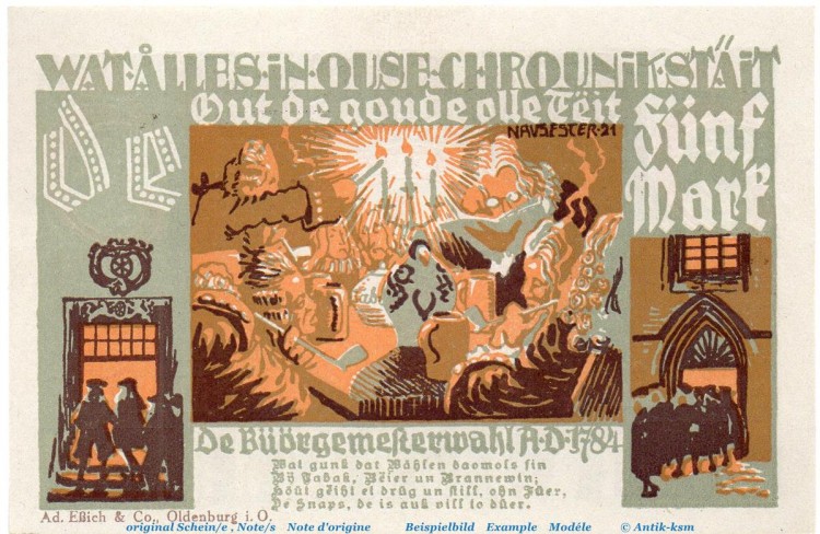 Notgeld Stadt Wiedenbrück 1423.1.b , 5 Mark -DE- mit Drfa. in kfr. von 1921 , Westfalen Seriennotgeld