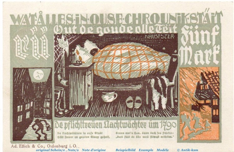 Notgeld Stadt Wiedenbrück 1423.1.b , 5 Mark -RÜ- mit Drfa. in kfr. von 1921 , Westfalen Seriennotgeld