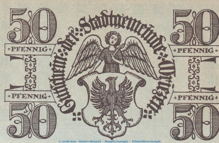 Notgeld Stadt Wriezen , 50 Pfennig Schein in kfr. Tieste 8115.05.11 von 1919 , Brandenburg Verkehrsausgabe