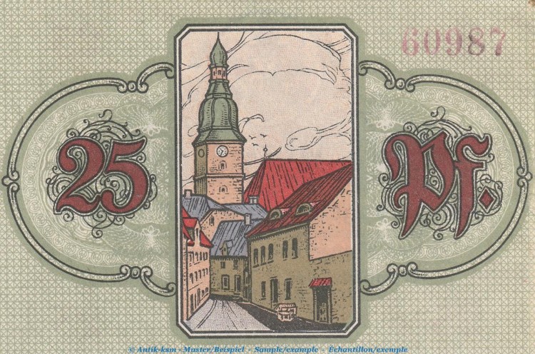 Notgeld Stadt Wunsiedel , 25 Pfennig -Kirche- in kfr. Tieste 8140.05.10 von 1918 , Bayern Verkehrsausgabe