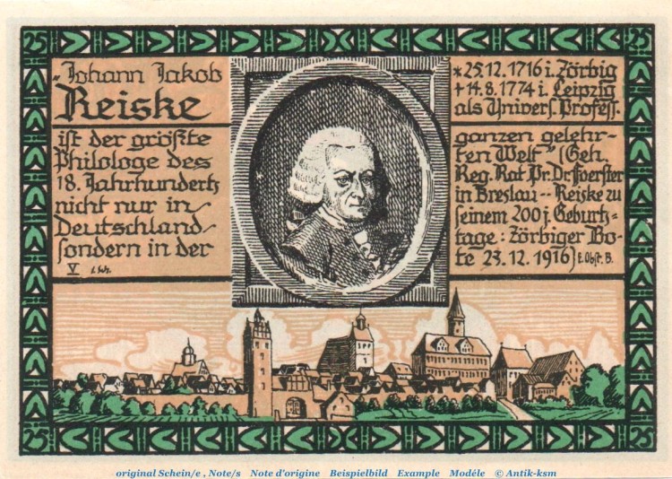 Notgeld Stadt Zörbig 1475.3.b , 25 Pfennig Nr. 5 mit Signatur in kfr. o.D. , Sachsen Anhalt Seriennotgeld