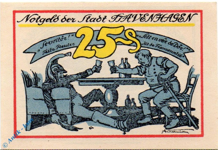 Notgeld Stavenhagen 1257.1.a , 25 Pfennig Schein mit Kennummer in kfr. o.D. Mecklenburg Vorpommern Seriennotgeld