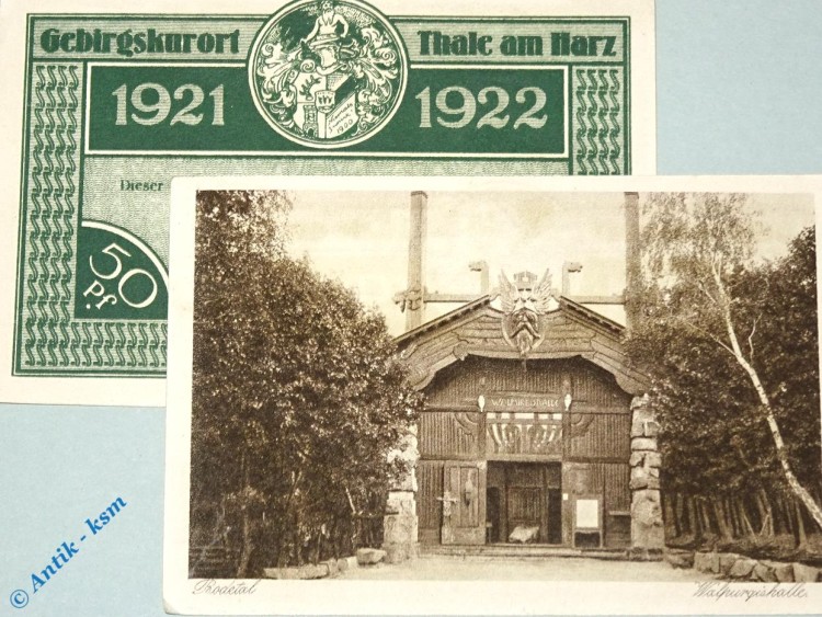 Notgeld Thale , Bodetalausgabe , 50 Pfennig Schein Nr 4 , Mehl Grabowski 1320.21 , von 1921 , Sachsen Anhalt Serien Notgeld