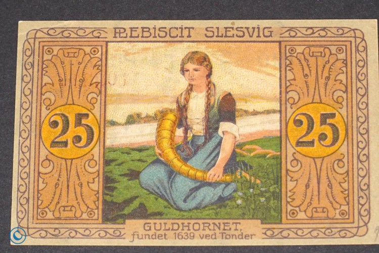 Notgeld Tondern , 25 Pfennig Schein mit T-O-nder , Mehl Grabowski 1329.1 c , von 1920 , dänisch Nordschleswig Seriennotgeld