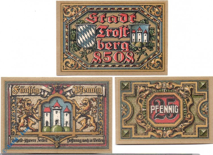 Notgeld Trostberg , Set mit 3 Scheinen , Mehl Grabowski 1348.1 , von 1920 , Bayern Serien Notgeld
