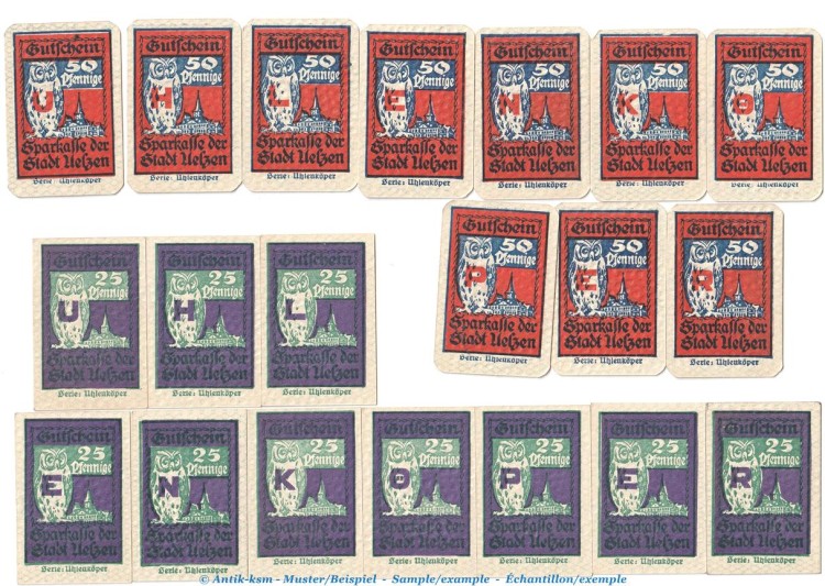 Notgeld Uelzen - Uhlenköper 1351.1 , Set mit 20 Scheinen in kfr. o.D. Niedersachsen Seriennotgeld