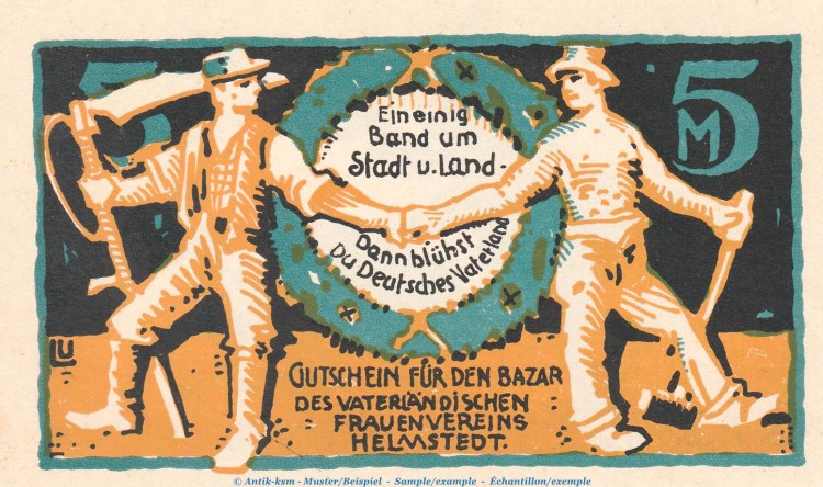 Notgeld Vatl. Frauenverein Helmstedt 598.1 , 5 Mark Schein in kfr. o.D. Niedersachsen Seriennotgeld