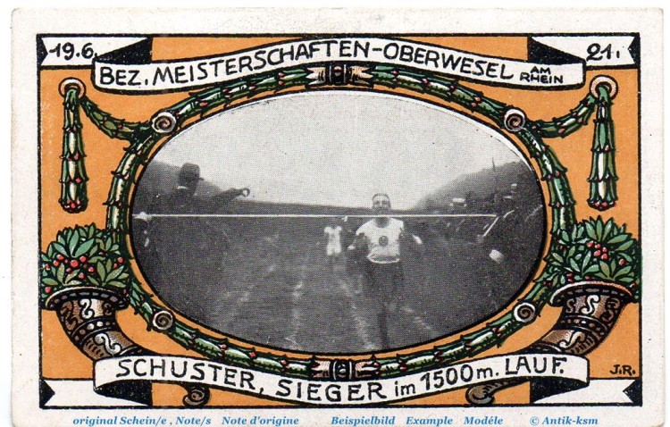 Notgeld Vesalia 08 Oberwesel 1005.1 , 75 Pfennig Schein Nr 1 in kfr. von 1921 , Rheinland Seriennotgeld