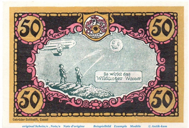 Notgeld Victoria Bad Wildungen 1428.1.a , 50 Pfennig Nr 1 , Weißer Rand in kfr. von 1921 , Hessen Seriennotgeld