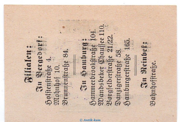 Notgeld Wentorfer Mühle Bergedorf , 20 Pfennig Schein in kfr. von 1919 , Hamburg Verkehrsausgabe