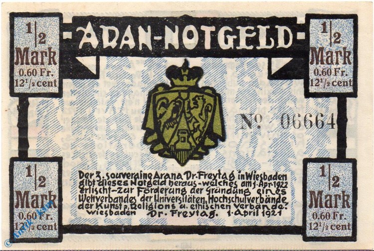Notgeld Wiesbaden , Dr. Freytag , 50 Pfennig Schein , Mehl Grabowski 1425.1 , von 1921 , Hessen Seriennotgeld