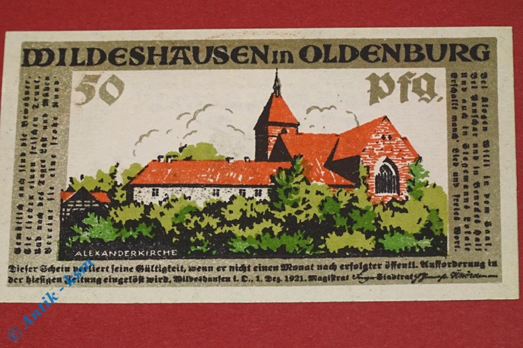 Notgeld Wildeshausen , 50 Pfennig Schein Nr 1 , Mehl Grabowski 1426.1 , von 1921 , Niedersachsen Seriennotgeld