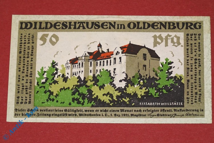 Notgeld Wildeshausen , 50 Pfennig Schein Nr 2 , Mehl Grabowski 1426.1 , von 1921 , Niedersachsen Seriennotgeld