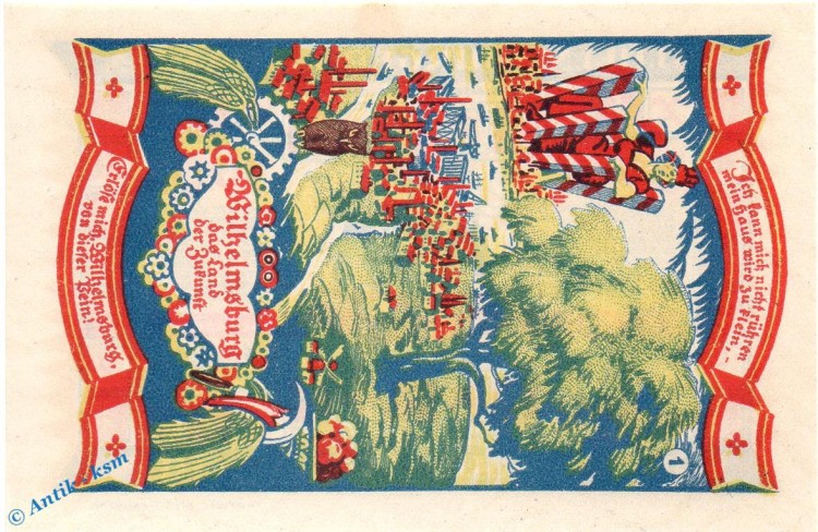 Wilhelmsburg , Notgeld 50 Pfennig Schein Nr.1 M-G 1429.1 , Hamburg 1921 Seriennotgeld