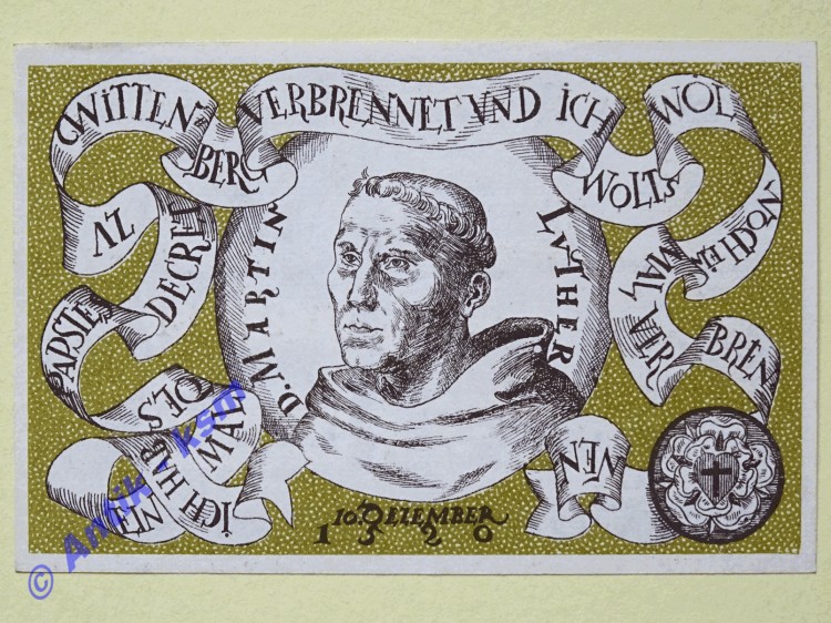 Notgeld Wittenberg , decret , Sachsen Anhalt , Einzelschein über 50 Pfennig T , Mehl Grabowski 1443.1 , von 1920 , Seriennotgeld