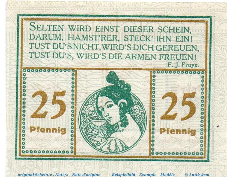 Notgeld Wohltätigkeits Bazar Castrop 224.1 , 25 Pfennig in kfr. von 1921 , Westfalen Seriennotgeld