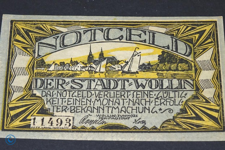 Notgeld Wollin , 50 Pfennig Schein , Mehl Grabowski 1453.1 a , von 1921 , Pommern Seriennotgeld