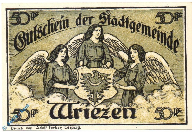 Notgeld Wriezen , 50 Pfennig Schein , Mehl Grabowski 1456.1 , von 1921 , Brandenburg Seriennotgeld