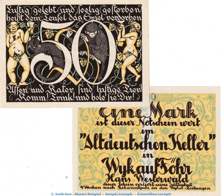 Notgeld Wyk auf Föhr 1461.1 , Altdeutscher Keller Set mit 2 Scheinen in kfr. o.D. Schleswig Holstein Seriennotgeld