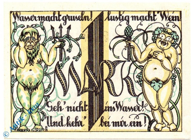 Notgeld Wyk auf Föhr , Altdeutscher Keller , 1 Mark Schein , Mehl Grabowski 1461.1 , Schleswig Holstein Seriennotgeld