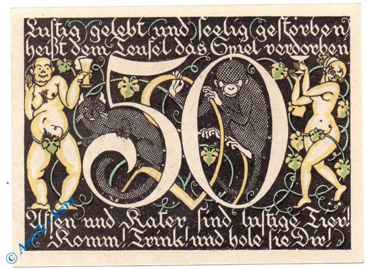 Notgeld Wyk auf Föhr , Altdeutscher Keller , 50 Pfennig Schein , Mehl Grabowski 1461.1 , Schleswig Holstein Seriennotgeld