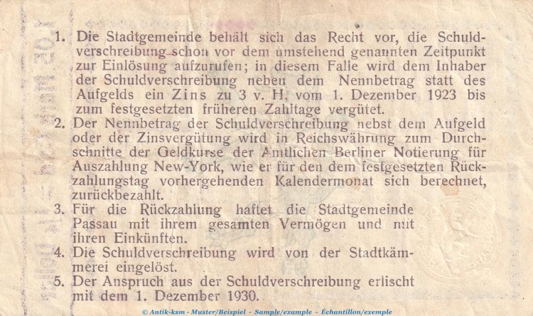 Notgel Stadt Passau, 1,05 Gold Mark Schein in gbr. Müller 3795.3 von 1923 , Bayern wertbeständiges Notgeld