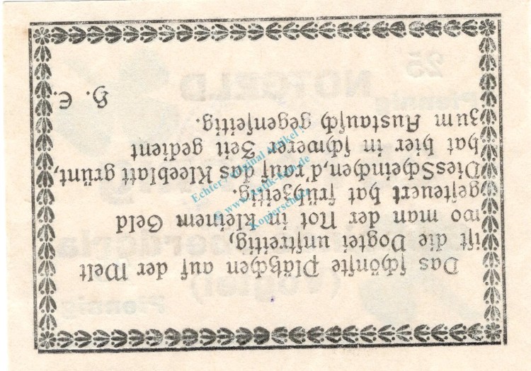Oberdorla , Notgeld 25 Pfennig Schein unc-kfr. Ti.5225.05.10 , Thüringen o.D. Verkehrsausgabe