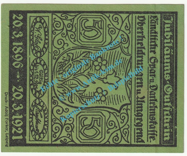 Oberheldrungen , Notgeld 50 Pfennig Nr.3 -grün- in kfr. M-G 995.1 , Thüringen 1921 Seriennotgeld