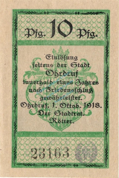 Ohrdruf , Notgeld 10 Pfennig -Michaeliskirche- unc-kfr. Ti.5350.05.75 , Thüringen 1918 VerkehrsausgabeOhrdruf , Notgeld 10 Pfennig -Michaeliskirche- unc-kfr. Ti.5350.05.75 , Thüringen 1918 Verkehrsausgabe