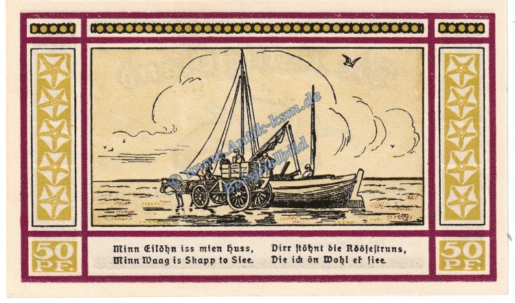 Oland Hallig , Notgeld 50 Pfennig Schein -violett- in kfr. M-G 1013.2 , Schleswig Holstein 1921 Seriennotgeld