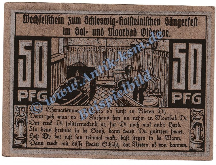 Oldesloe , Notgeld 50 Pfennig Schein in kfr. M-G 1020.1 Schleswig 1921 Seriennotgeld