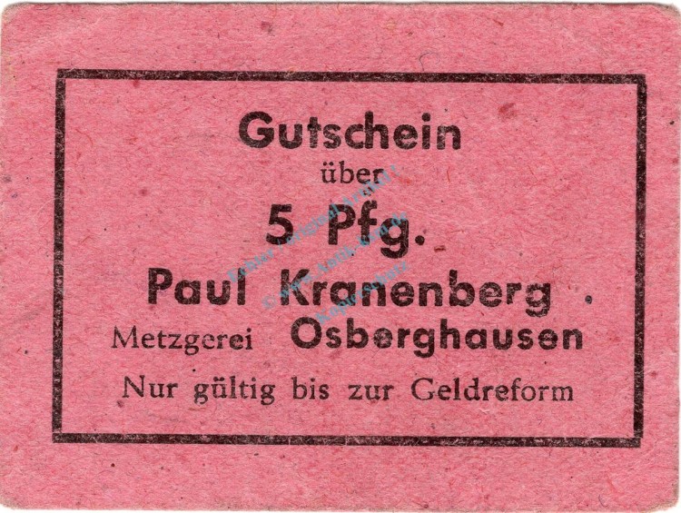 Osberghausen , Notgeld 5 Pfennig Schein unc-kfr. Schöne 3391.b , Westfalen o.D. Notgeld 1945-48